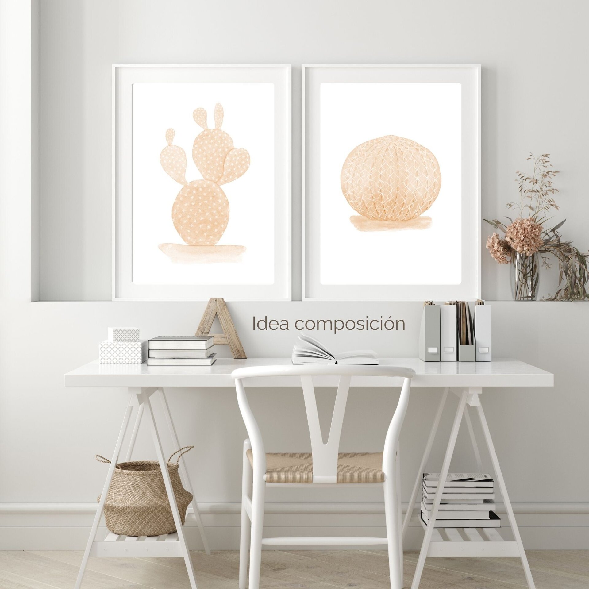 LÁMINA CACTUS ACUARELA COLOR BEIGE - 7