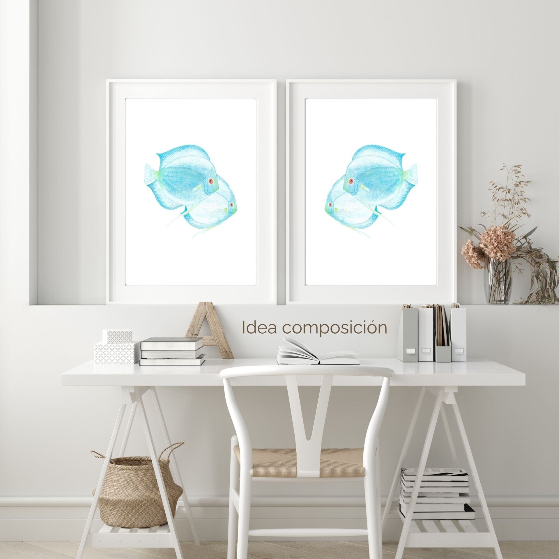 LÁMINA ARTÍSTICA ACUARELA PECES AZUL TURQUESA - 6
