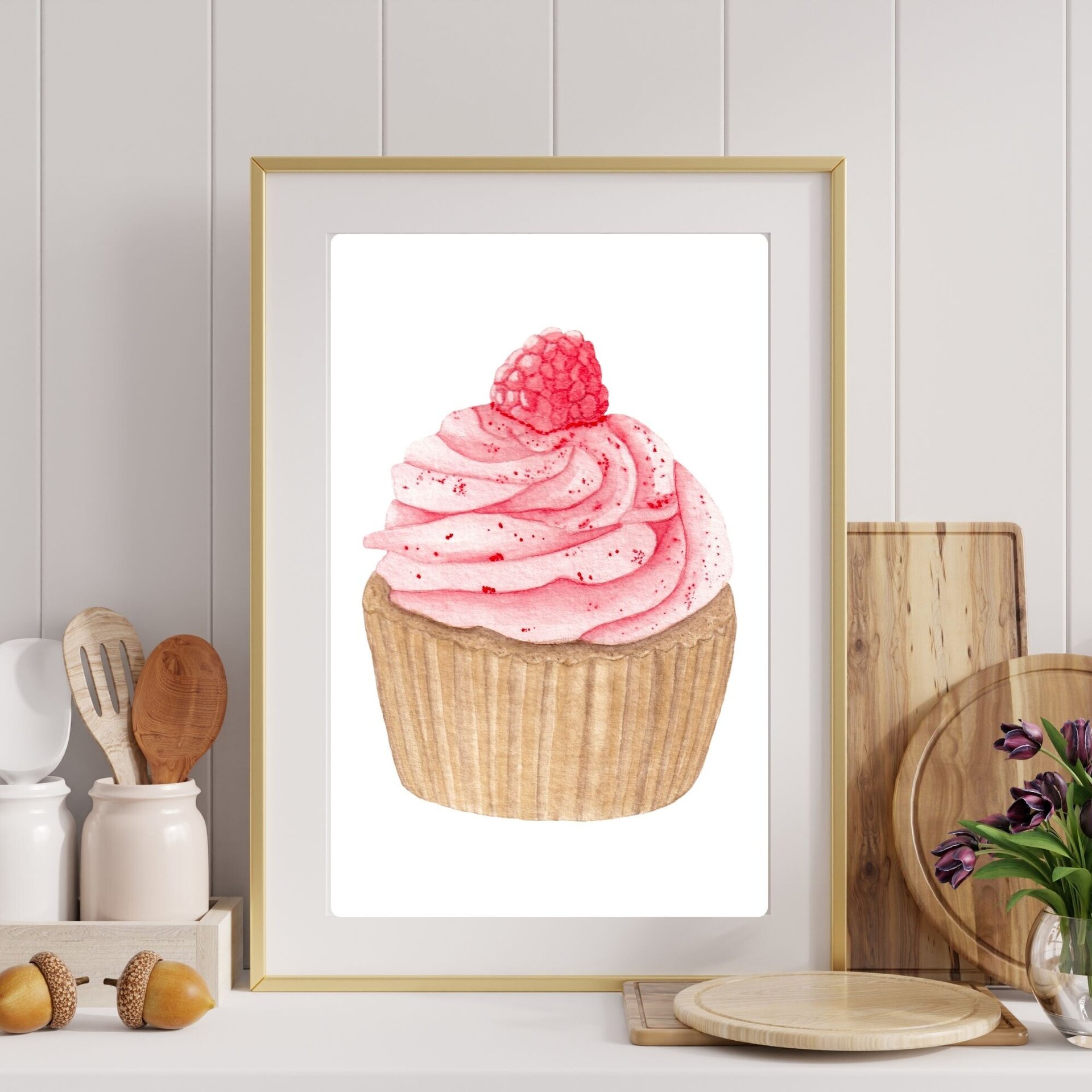 Lámina Acuarela de Cupcake de Frambuesa - 5