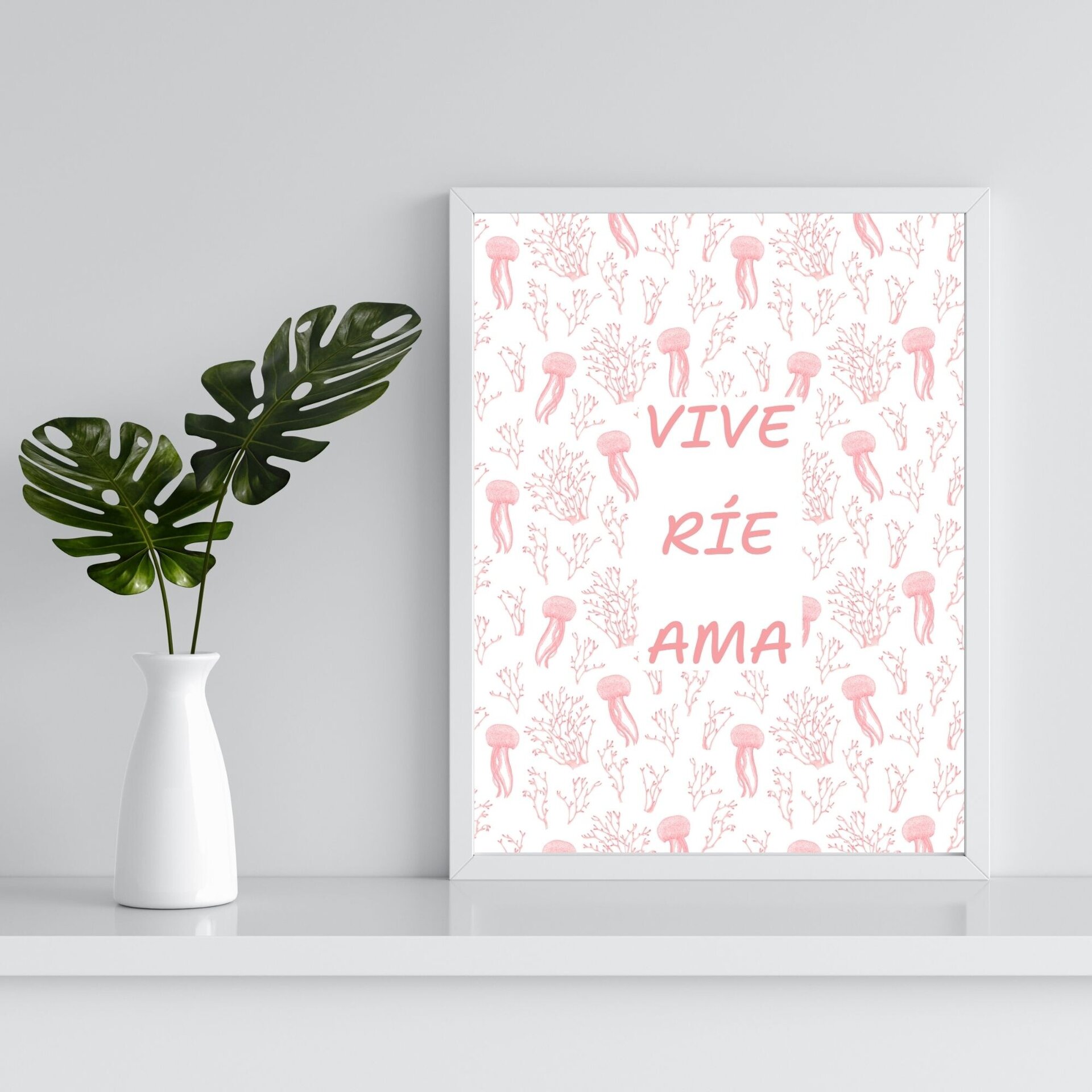 Lámina Personalizable 'Vive, Ríe, Ama' - Arte en Acuarela con Medusas y Coral - 3