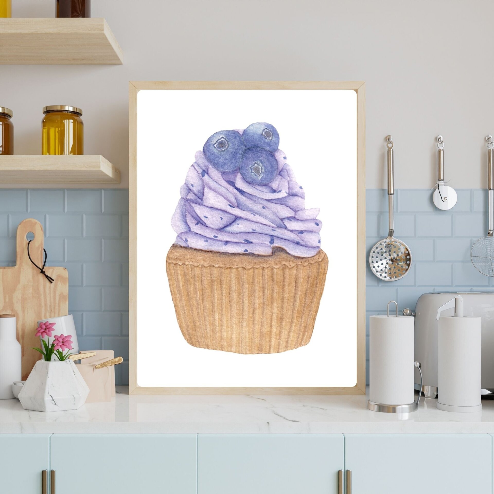 Lámina Acuarela de Cupcake de Arándanos - 5