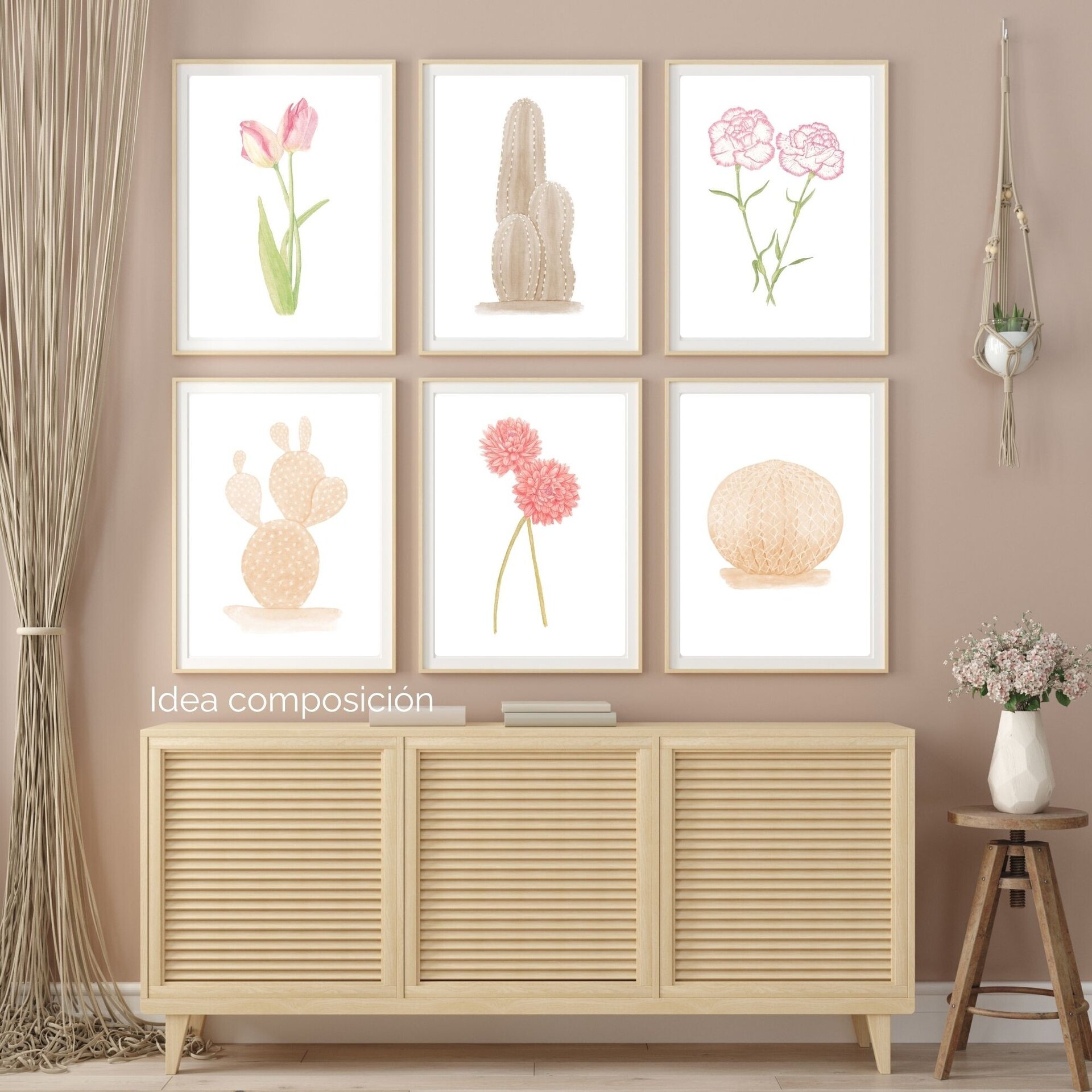 LÁMINA CACTUS ACUARELA COLOR BEIGE - 9