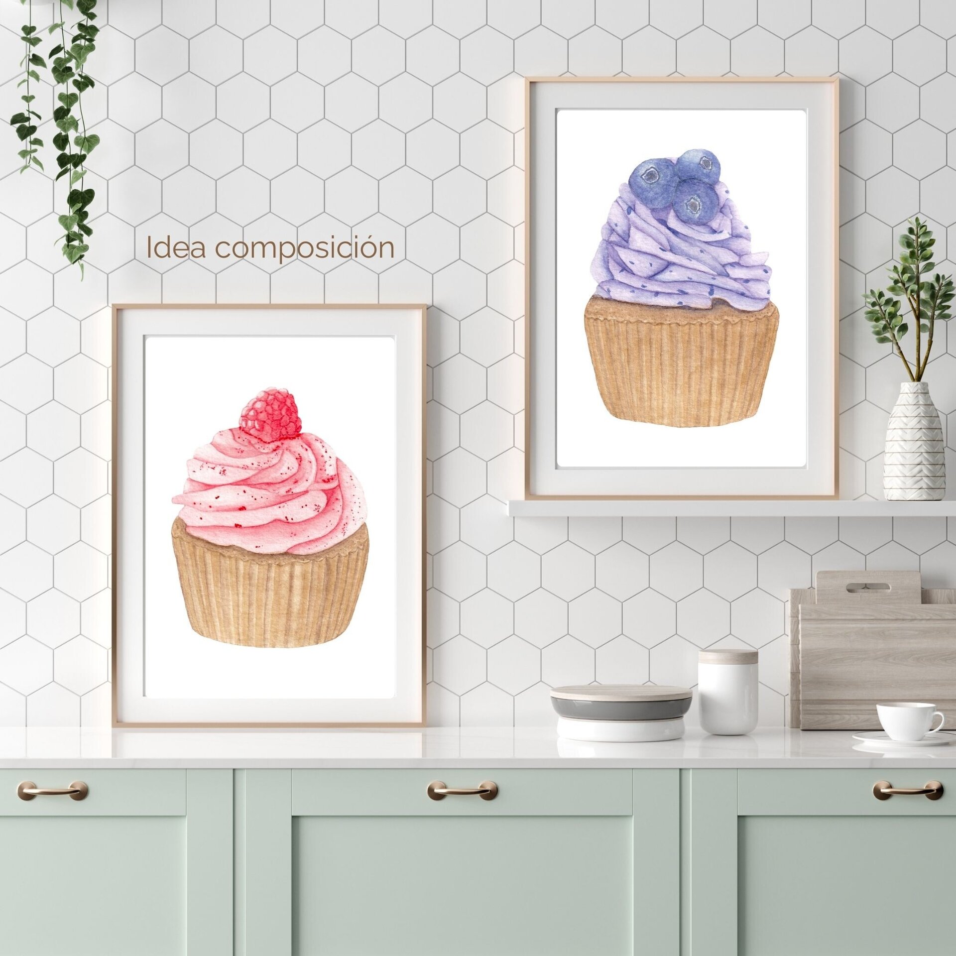 Lámina Acuarela de Cupcake de Frambuesa - 8