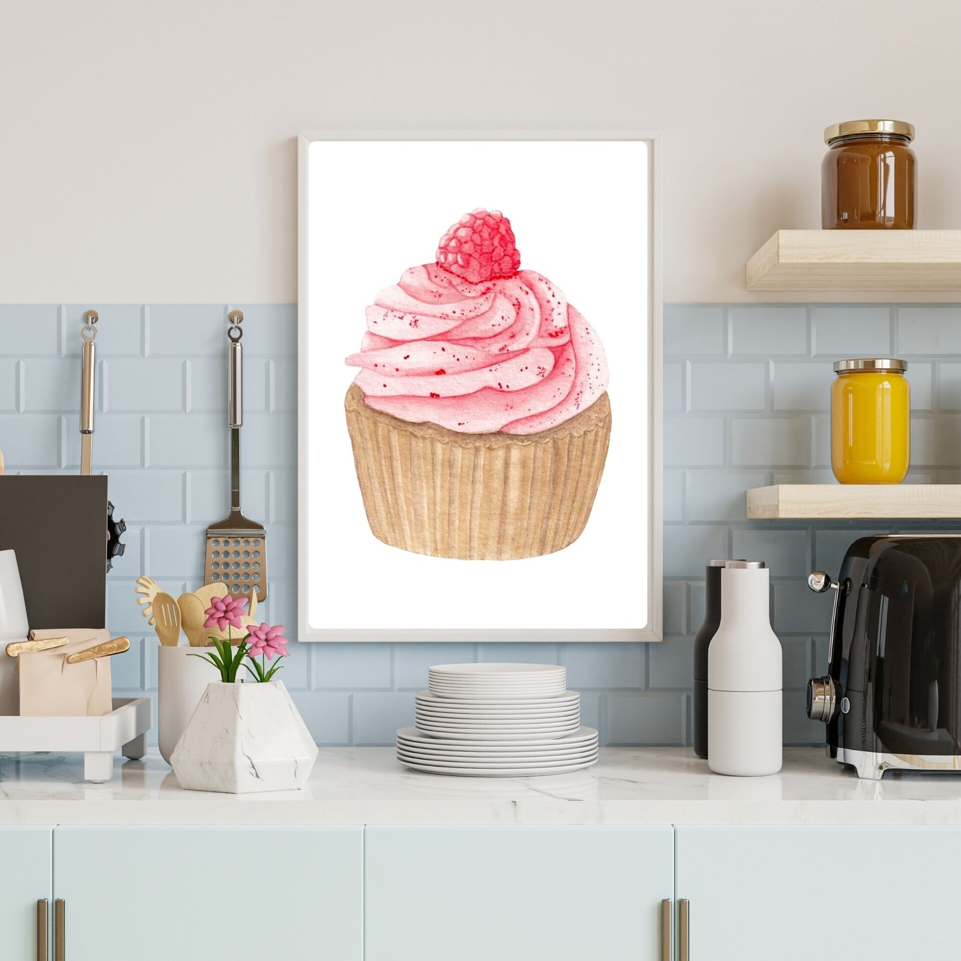 Lámina Acuarela de Cupcake de Frambuesa - 3
