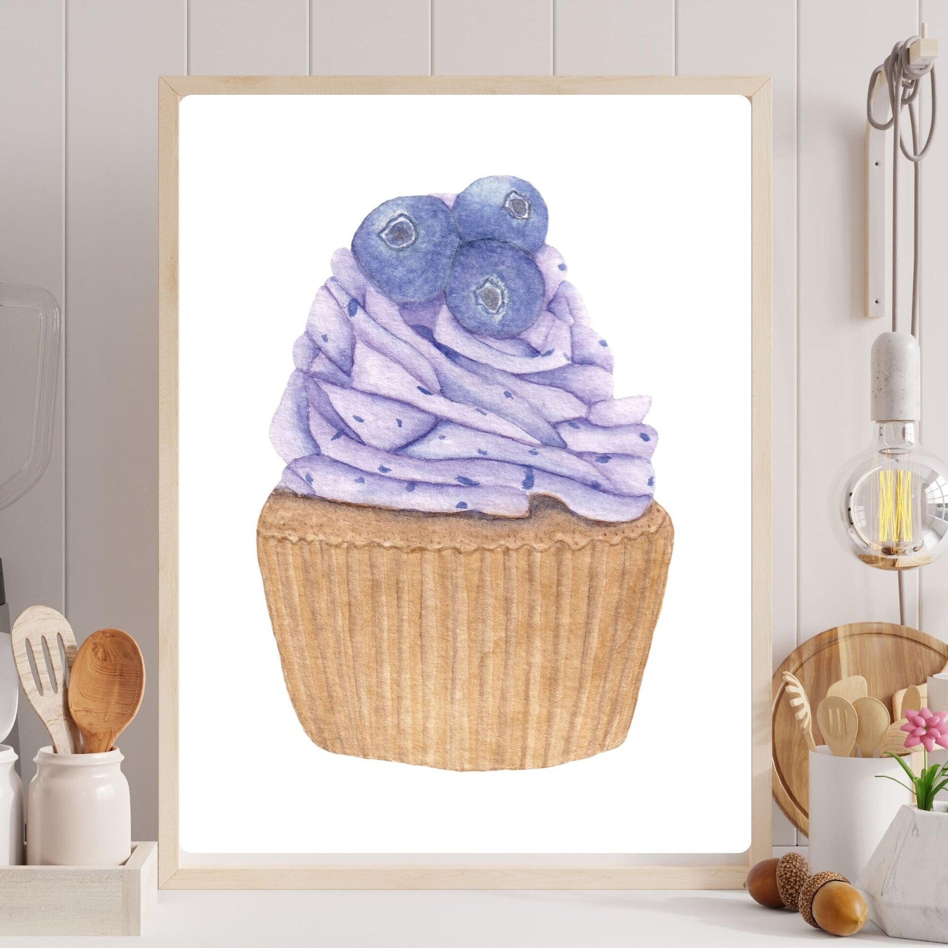 Lámina Acuarela de Cupcake de Arándanos - 2