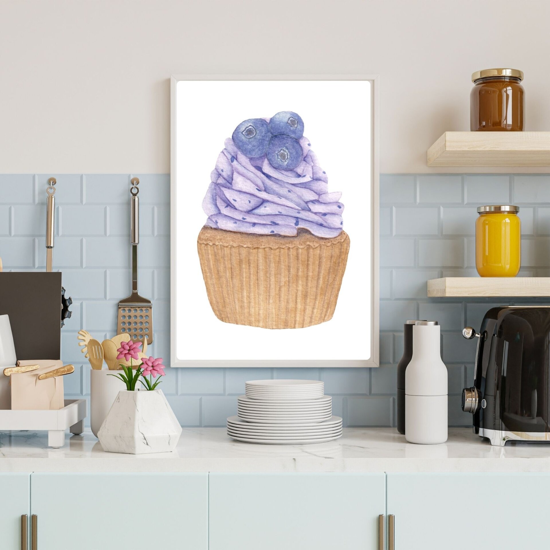 Lámina Acuarela de Cupcake de Arándanos - 4